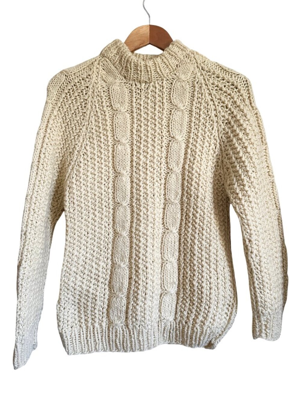 Vtg Hand Knits Cable Sweater Cream Irish Wool Aran Fisherman M